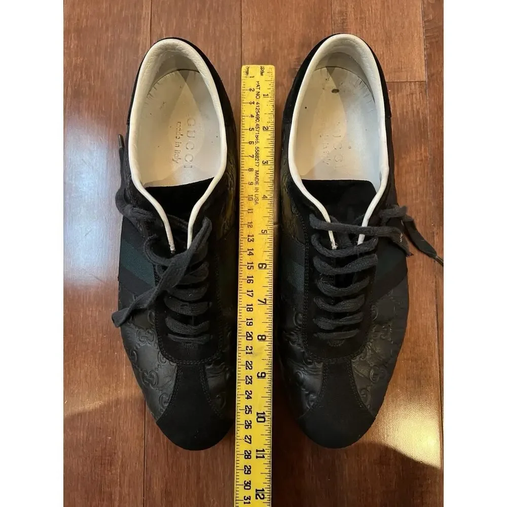 Gucci Guccissi Mens Size 8.5‎ Leather Low Top GG Stripe Made in Italy Sneakers